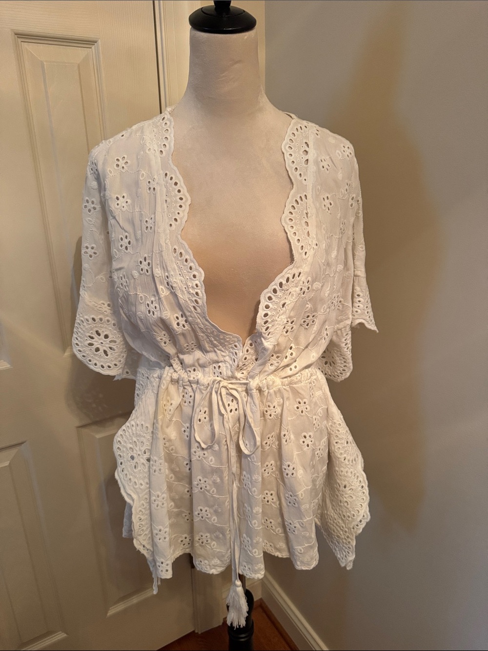 Surf Gypsy White Eyelet Lace Swim Coverup with Drawstring